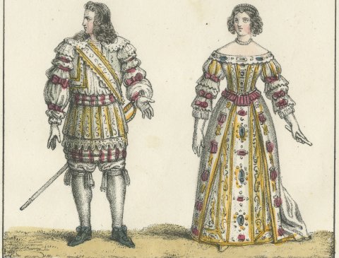 Courtier, Court Lady, Louis XIV and Maria Theresa of Austria, Lithograph, 1842, close-up 2