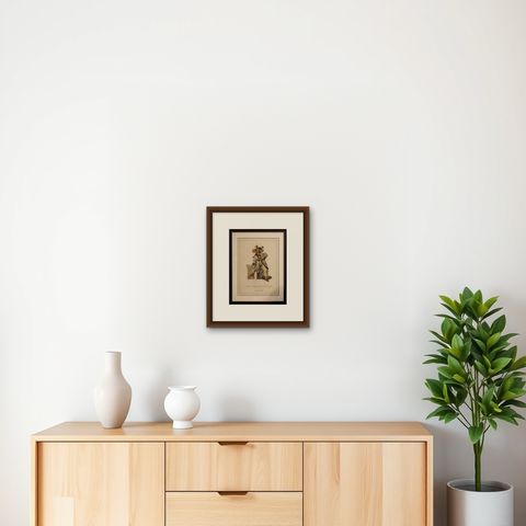 Antique Costume Print, Bashaw of Caramania, Ottoman Figure, 1749, shown framed on a wall