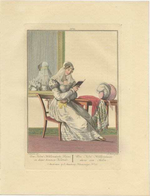 North Holland Lady in her Drawing Room, Dutch Costume Print, circa 1820, view 2