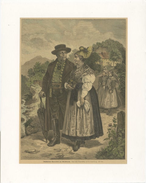 Austrian Folk Couple in Traditional Dress, Alpine Genre Scene, 19th Century, view 2