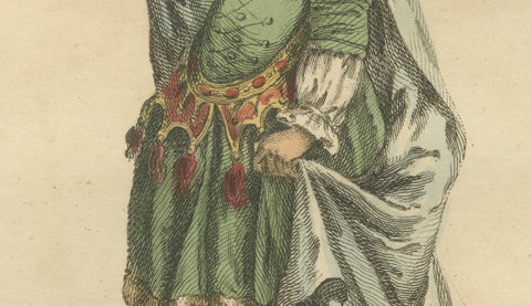 Tartar Princess Costume Study, Elegant Hand-Colored Engraving, 1749, close-up 3