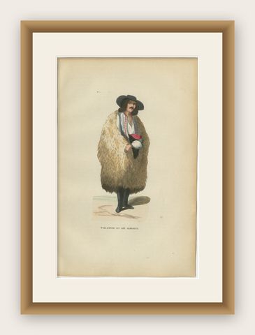 Wallachian Highlander from Romenia - Antique Costume Lithograph, c.1852, shown framed