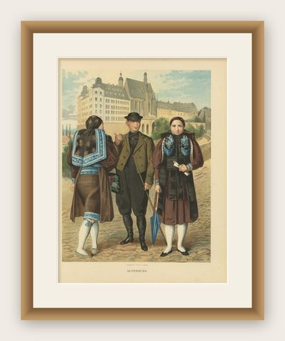 19th Century Costumes of Altenburg, Kretschmer, Chromolithograph on Paper, 1870, shown framed
