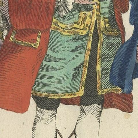 Rare Antique Costume Print Showing Three Gentlemen from England, 1805, close-up 3