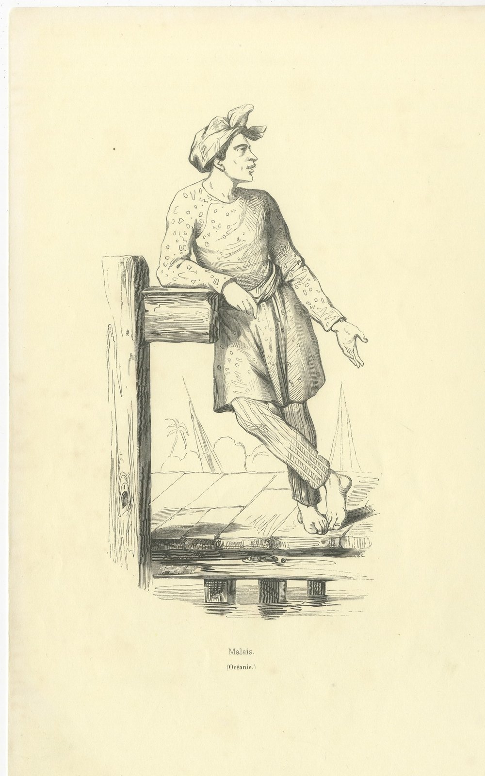 Malay People of Oceania, Antique Wahlen Costume Print, 1843-1844