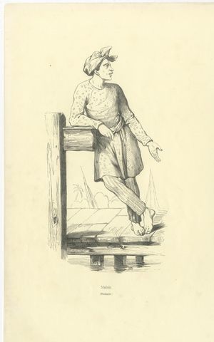 Malay People of Oceania, Antique Wahlen Costume Print, 1843-1844