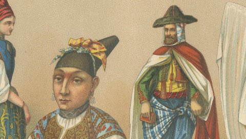 North African Costumes Algeria, Racinet Afrique Chromolithograph, 1888, close-up 5