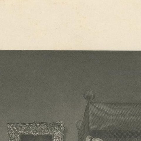 Antique Print of a Lady in a Satin Dress by Payne 'c.1860', close-up 1