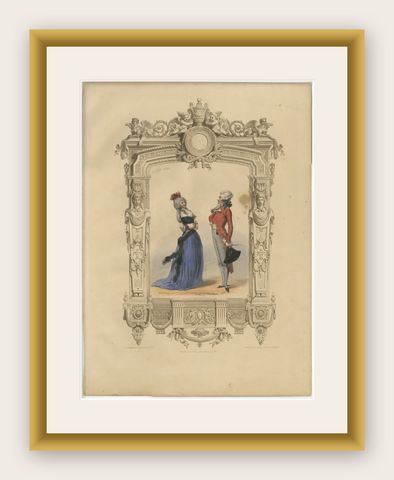 Louis XVI French Court Costume Lithograph, 1792, Published 1847, shown framed