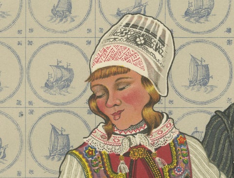 Dutch Folk Couple in Vibrant Marriage Dress from Marken, Netherlands, c.1932, close-up 5