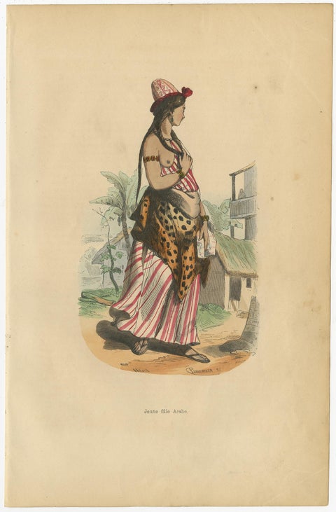 Original Antique Hand-Colored Print of an Arab Girl, 1843, view 2