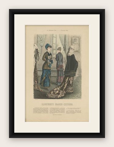 Antique Fashion Print from Germany by Marquart, 1881, shown framed