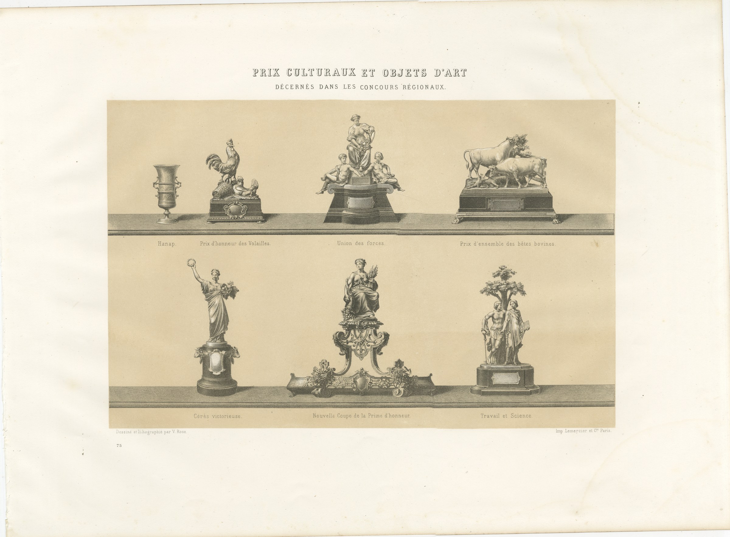 French Agricultural Show Trophies, Antique Silverware Print, 1873, view 2