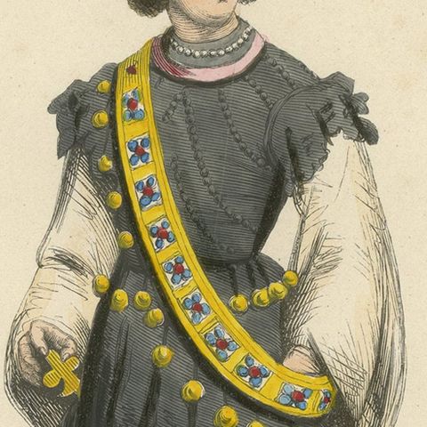The Gallant Courtier: A Nobleman's Fashion in 'Costume du Moyen Âge, 1847, close-up 6