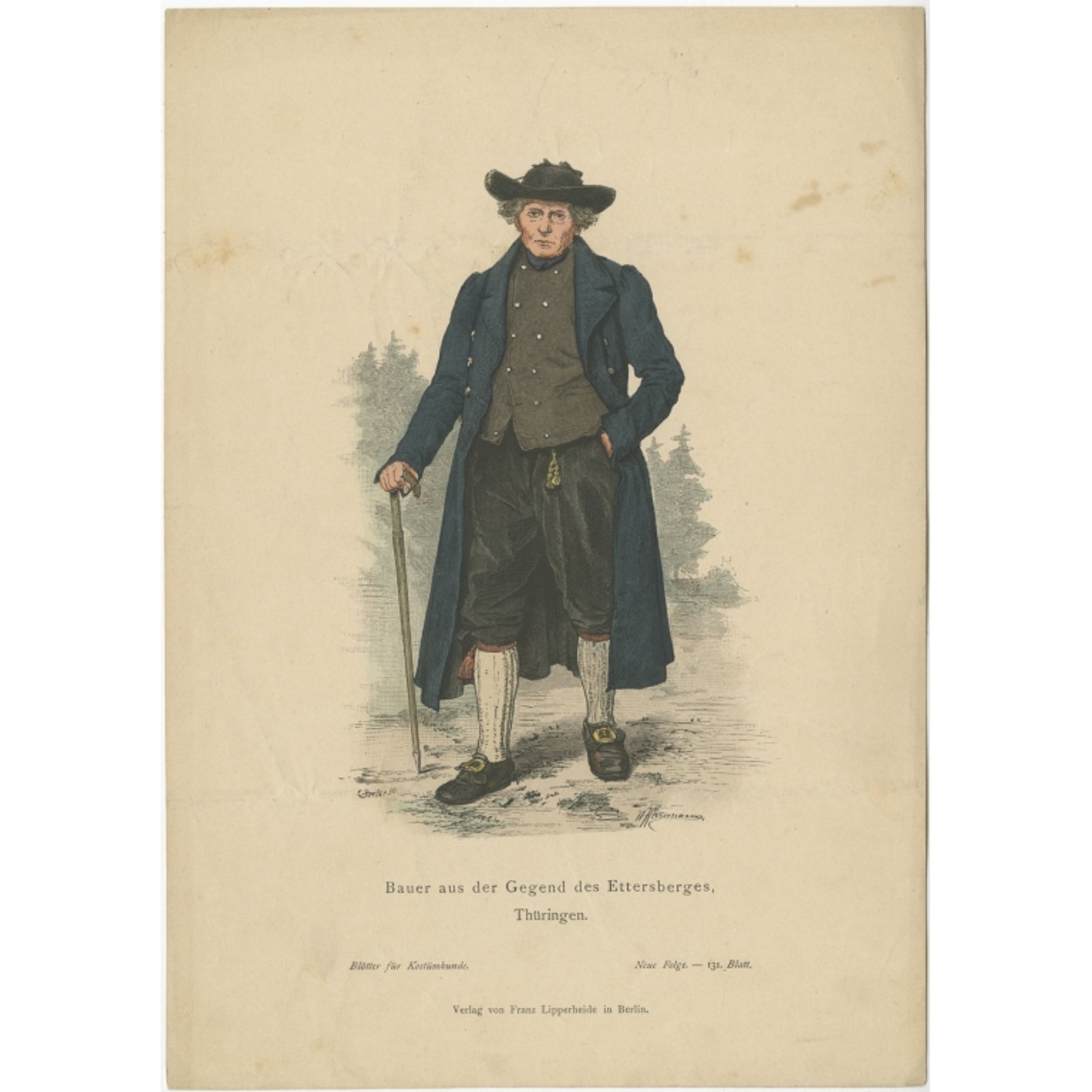Antique Costume Print of a Farmer from the Region of Ettersberg by Lipperheide