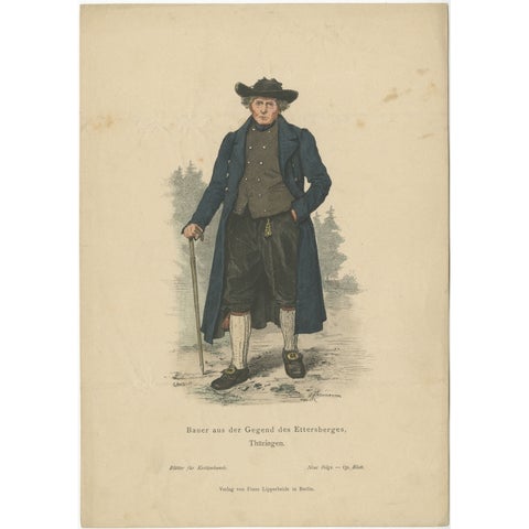 Antique Costume Print of a Farmer from the Region of Ettersberg by Lipperheide