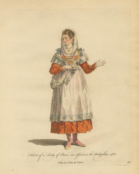 Antique Costume Print Lady of Paros Traditional Dress Jefferys, 1749, close-up 6