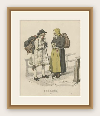 Antique Costume Print of Leksand in Sweden, c.1864, shown framed