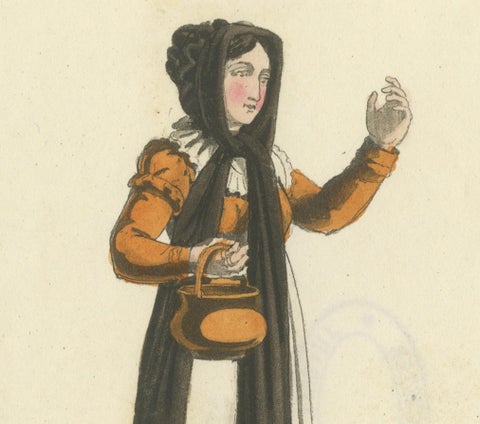 Italian Gestures: Traditional Costumes and Body Language, 1820s Engraving, close-up 3
