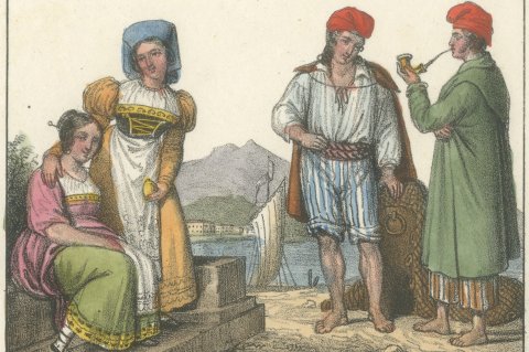 Neapolitan Women, a Fisherman, a Boatman and Country People of Naples, 1842, close-up 1