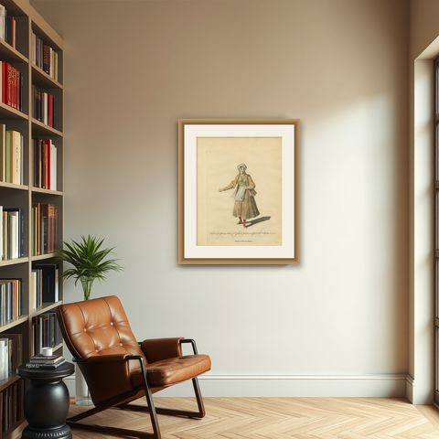 Antique Costume Print Young Lady of St John of Patmos Jefferys, 1749, shown framed in a room