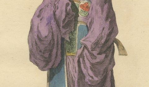 Lady of China in Court Attire, Antique Print, Jefferys, 1749, close-up 3