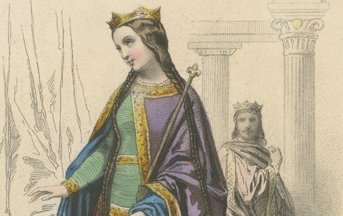 Regal Antique French Costume Print of a Queen, Hand-Coloured in the 19th Century, close-up 4