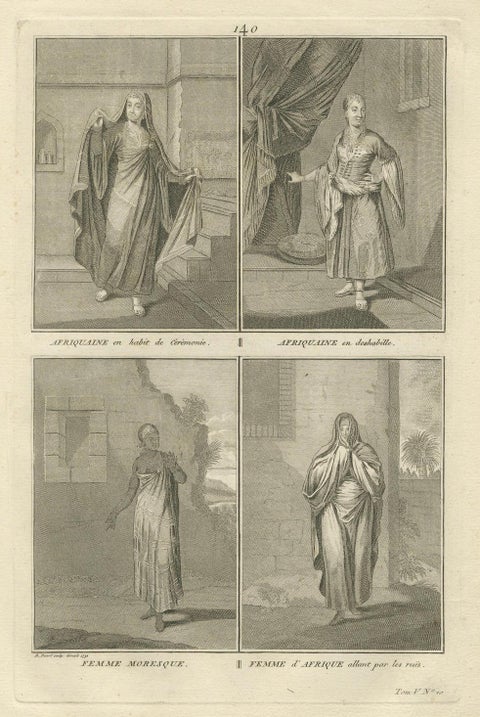 African and Moorish Women in Traditional Dress, Rare 1734 Costume Engraving, close-up 6