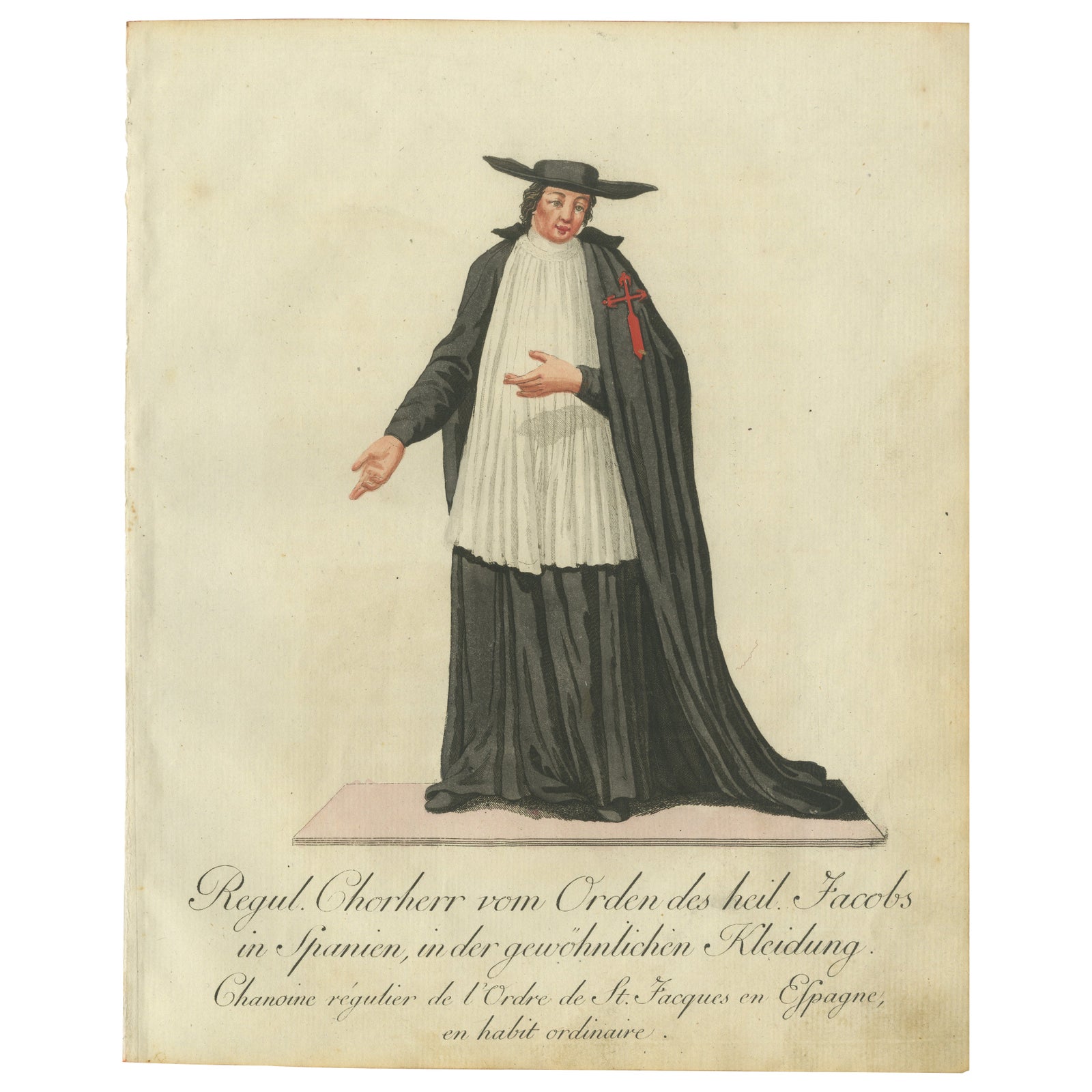 Cleric of the Order of Saint James in Spain in Ordinary Dress, 1791 Engraving