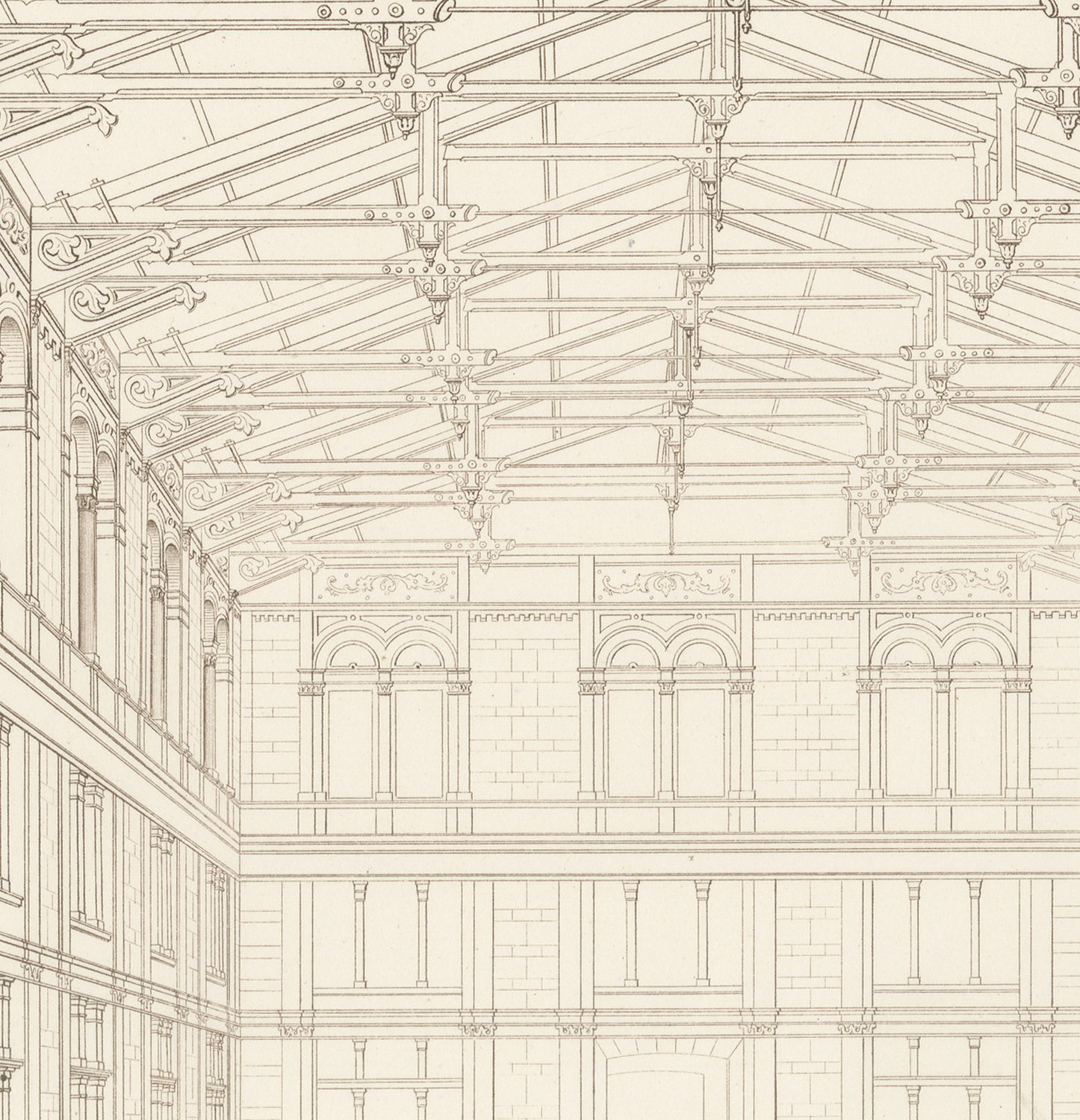 Unbuilt Rotterdam Post Office, Dutch Architecture Print, Leliman, 1865-1866, view 4