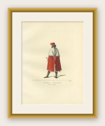 Antique Print of a Venetian Nobleman, Italy, 15th Century, by Bonnard, 1860, shown framed