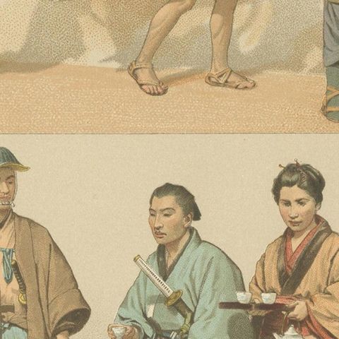 Antique Print of Japanese Costumes, 'circa 1880', close-up 2