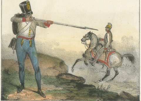 Ancient Germanic and Greek Warriors with Modern Soldiers, Hand Colored, 1842, close-up 2