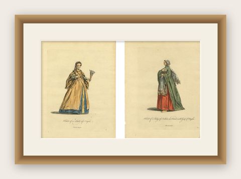 Grand Tour Italian Costume Prints, Naples & Ischia Ladies, Set of 2, 1749, shown framed