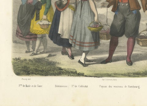 German Regional Costumes, Bavarian and Saxon Figures, c.1845, close-up 5