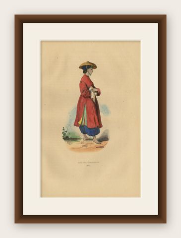 Antique Costume Print of a Young Lady of Cochinchina by Wahlen, 1843, shown framed