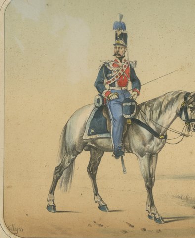 Guardias de la Persona del Rey, Spanish Royal Guard Cavalry, Lithograph, 1861, close-up 1