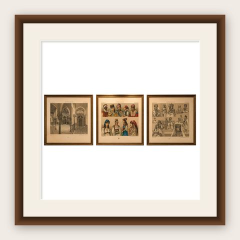 North African Architecture & Costume, Racinet Afrique Plates, Set of 3, 1888, shown framed