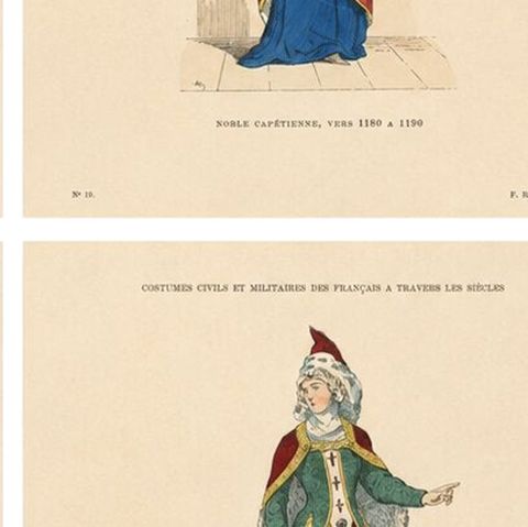 Set of Six Antique French Medieval Costume Prints by F. Roy, circa 1860, close-up 2