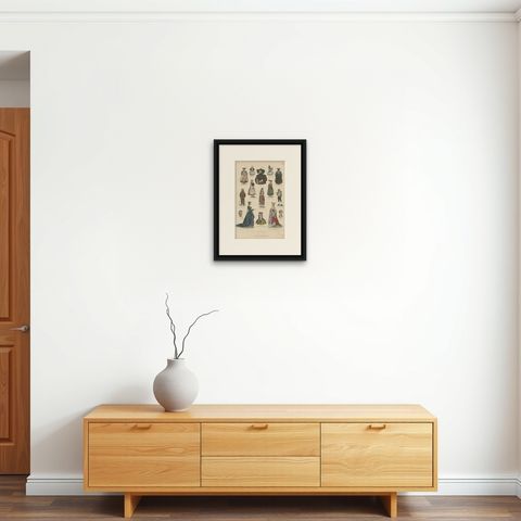 Antique Costume Print of Bayern, Tirol and More, c.1875, shown framed on a wall
