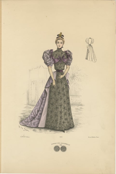 Victorian Evening Elegance: Opulent Fashion Lithograph Published in 1889, view 2
