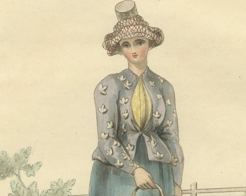 Woman of Hinlopen, Frisian Dress, Antique Ackermann Print, 1817, close-up 1