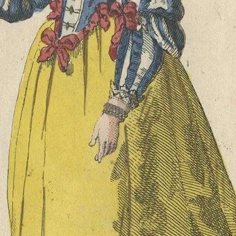 Original Colored Copper Engraving of a Lady from Spain in a 1620 Costume, 1805, close-up 3