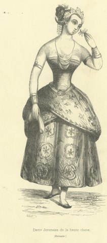 Javanese Lady of the Upper Class, Antique Wahlen Costume Print, 1843-1844