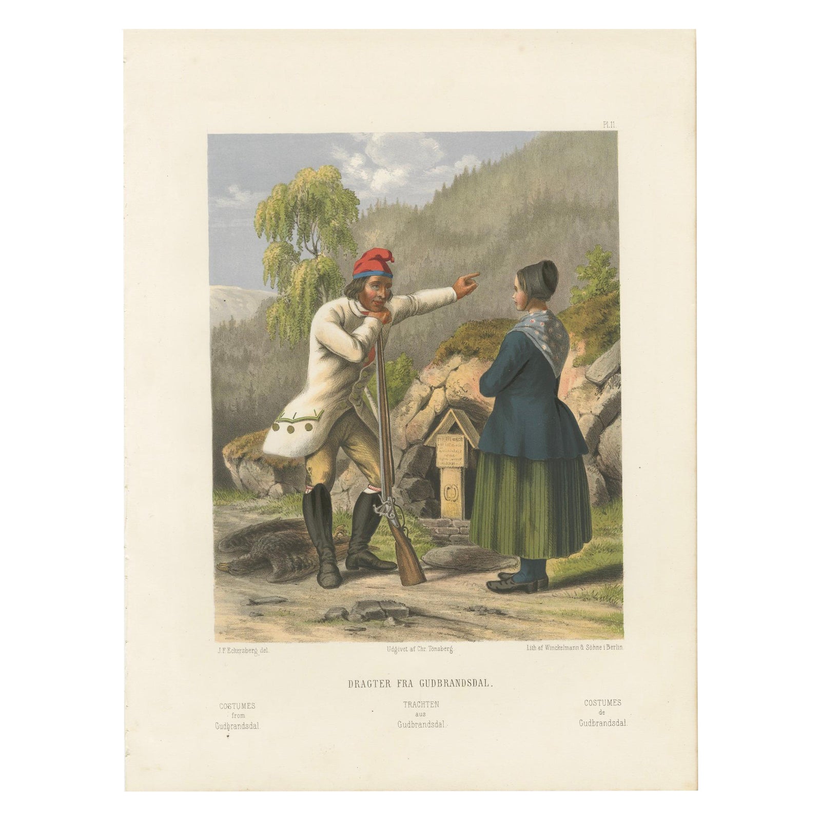 Norwegian Hunter and Woman in Gudbrandsdal Dress, Tonsberg Edition, c.1860