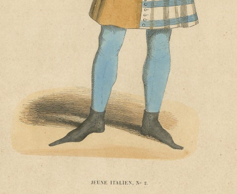 Elegant Renaissance Italian Youth Fashion, Published and Hand-Colored in 1847, close-up 1