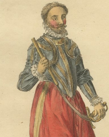 Prince of Orange in 1572 in Armor, Hand Colored Jefferys Costume Plate, 1757, close-up 1