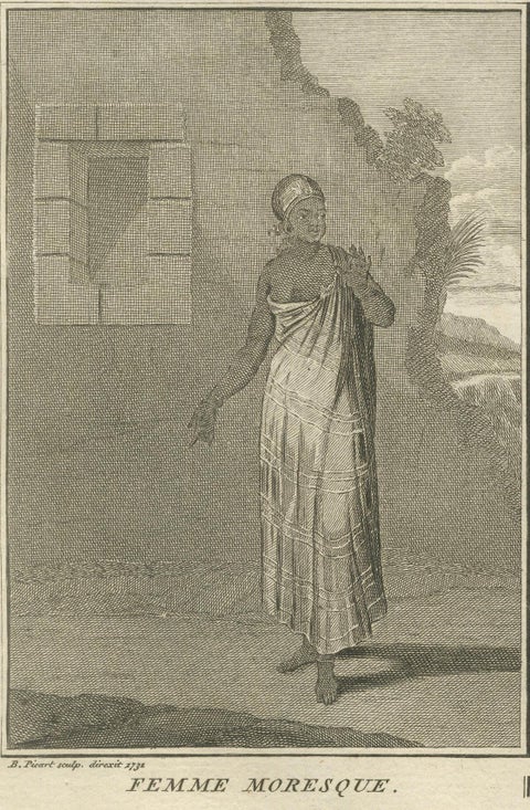 African and Moorish Women in Traditional Dress, Rare 1734 Costume Engraving, close-up 3