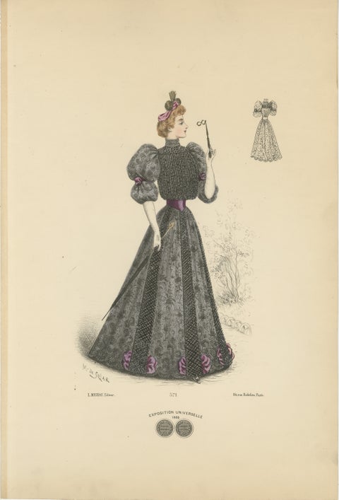 Victorian Grace: Fashion Lithograph by L. Michau and M. de Solar from 1889, view 2