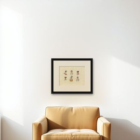 Italian Regional Costumes: Sarzana, Sesto, Rome and Florence, 1823, shown framed on a wall